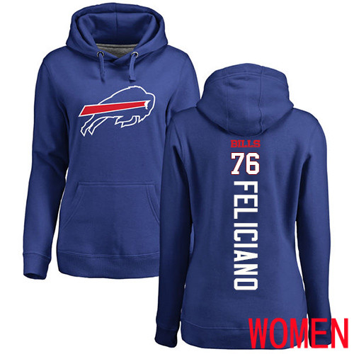NFL Women Buffalo Bills #76 Jon Feliciano Royal Blue Backer Pullover Hoodie Sweatshirt